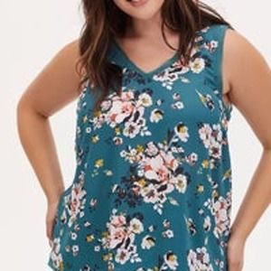 Torrid Floral Georgette Chiffon Teal Tank Size 1 (1X)